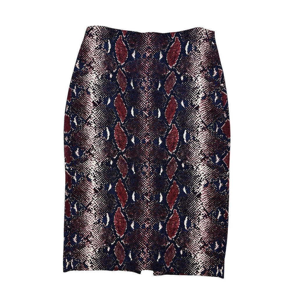 Diane Von Furstenberg Snake Print Pencil Skirt Burgundy Blue Size 6 US